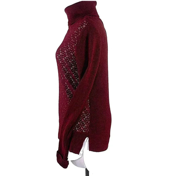 SIMPLY VERA Vera Wang Mock Layer Shirt Turtle Neck Laced Sweater Size M Burgundy - Picture 3 of 14